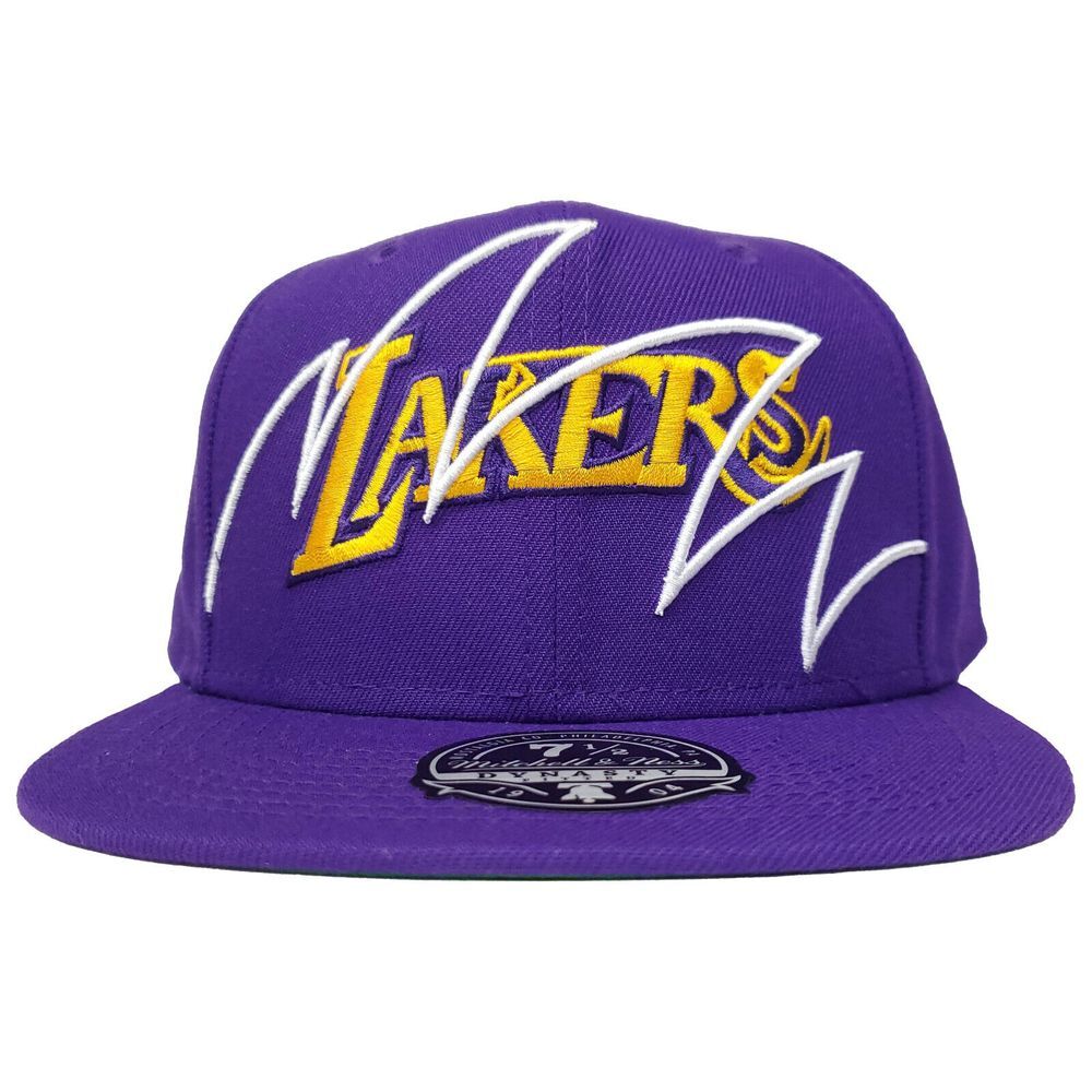 LA Lakers Mitchell & Ness Fitted 7 1/2 Flatbill Hat Cap 3D Logo Zig Zag NWT